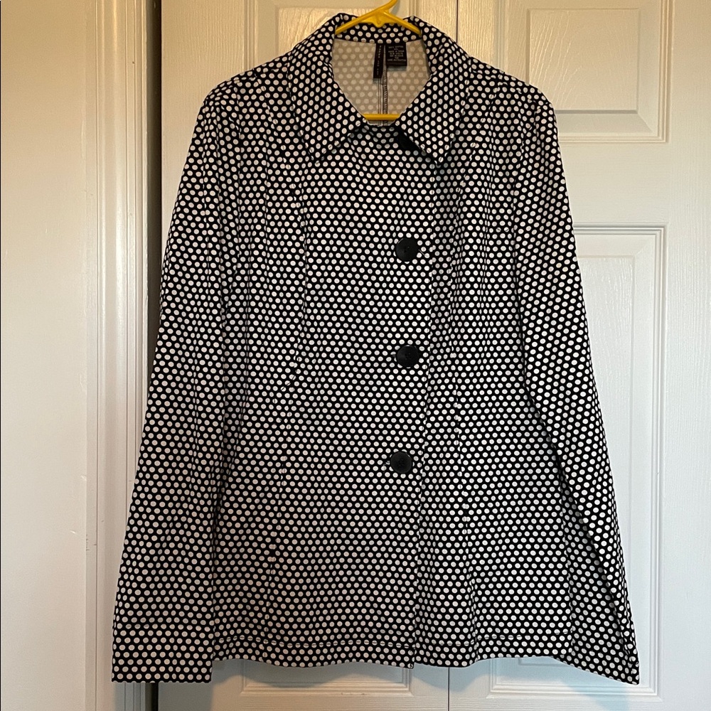 Women’s XXL Super Low Fat black white polka dot blazer 3 big button asymmetrical - Picture 4 of 13